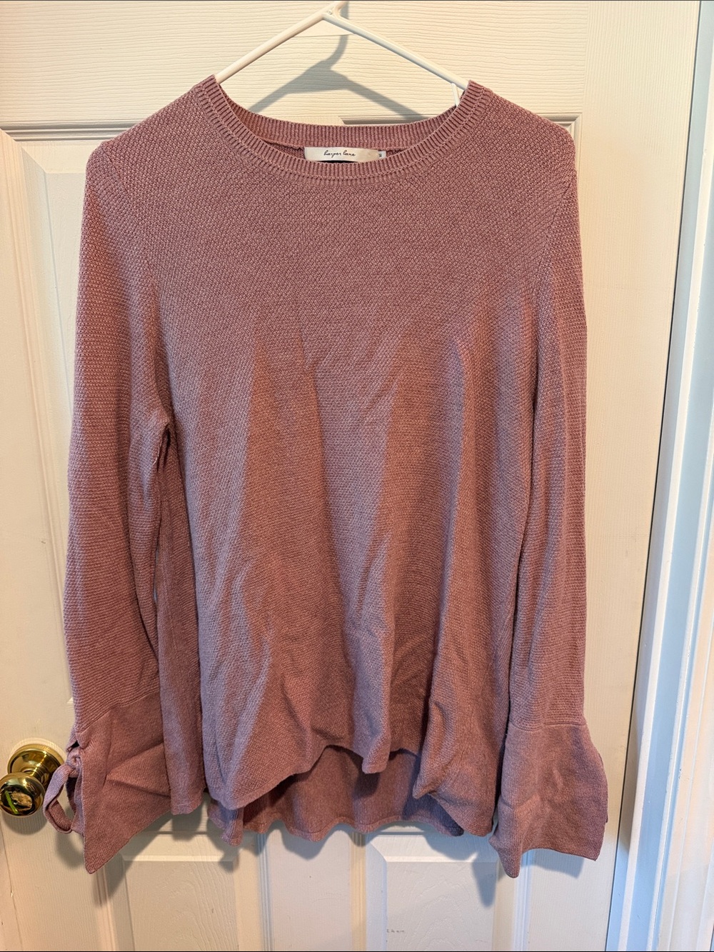 Harper Lane Mauve Tie-Cuff Crewneck Sweater